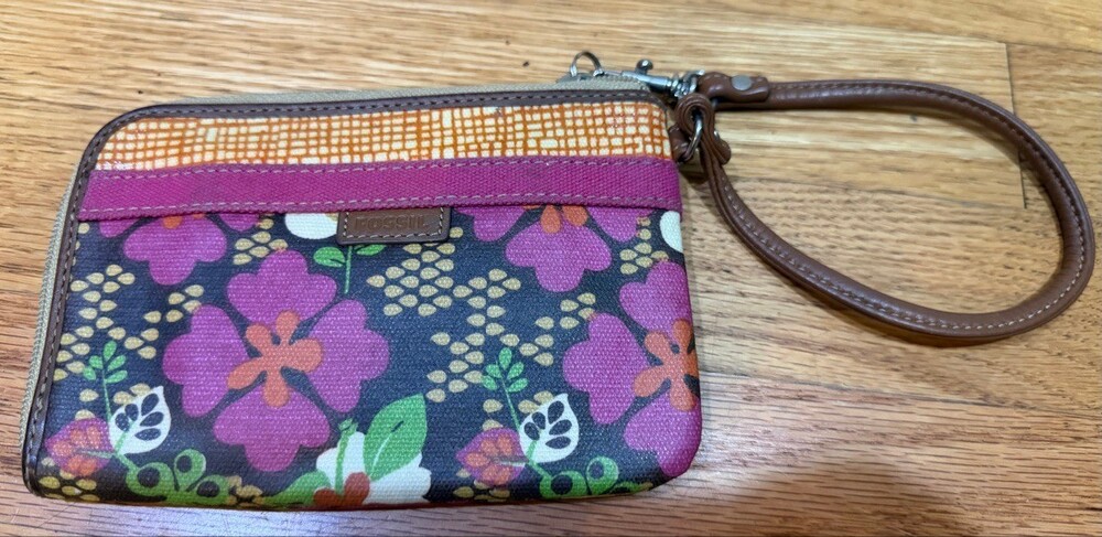 Fossil Key-Per Floral Coated Canvas Zip-Around Wristlet Wallet